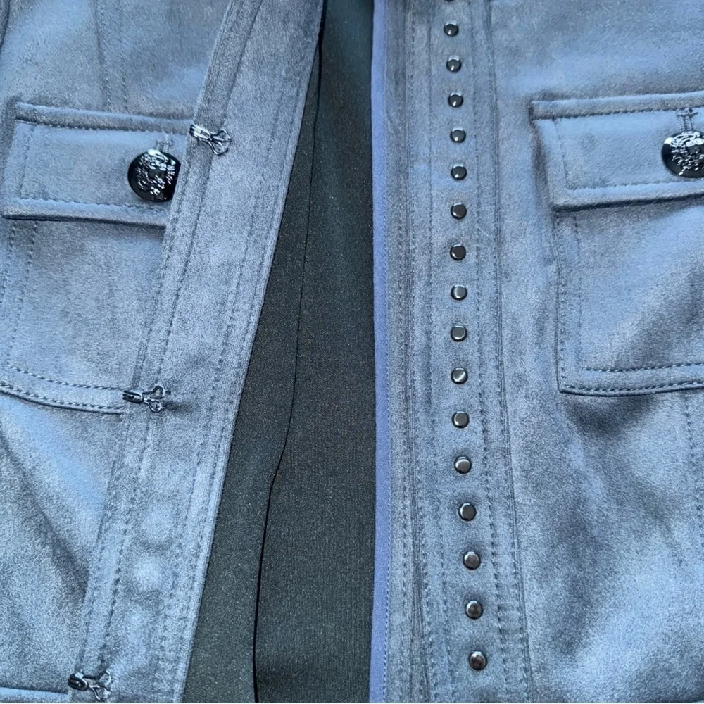 NWT $175 White House Black Market Indigo Blue Ultrasuede Studded Jacket Size 2 - Picture 7 of 13